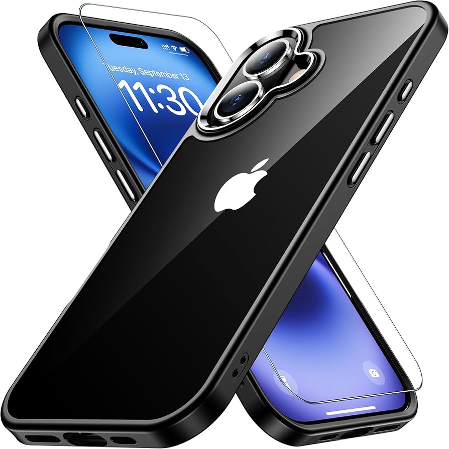 Amazon.co.jp: iPhone16 用 ケース ブラック 耐衝撃 ガラスフィルム