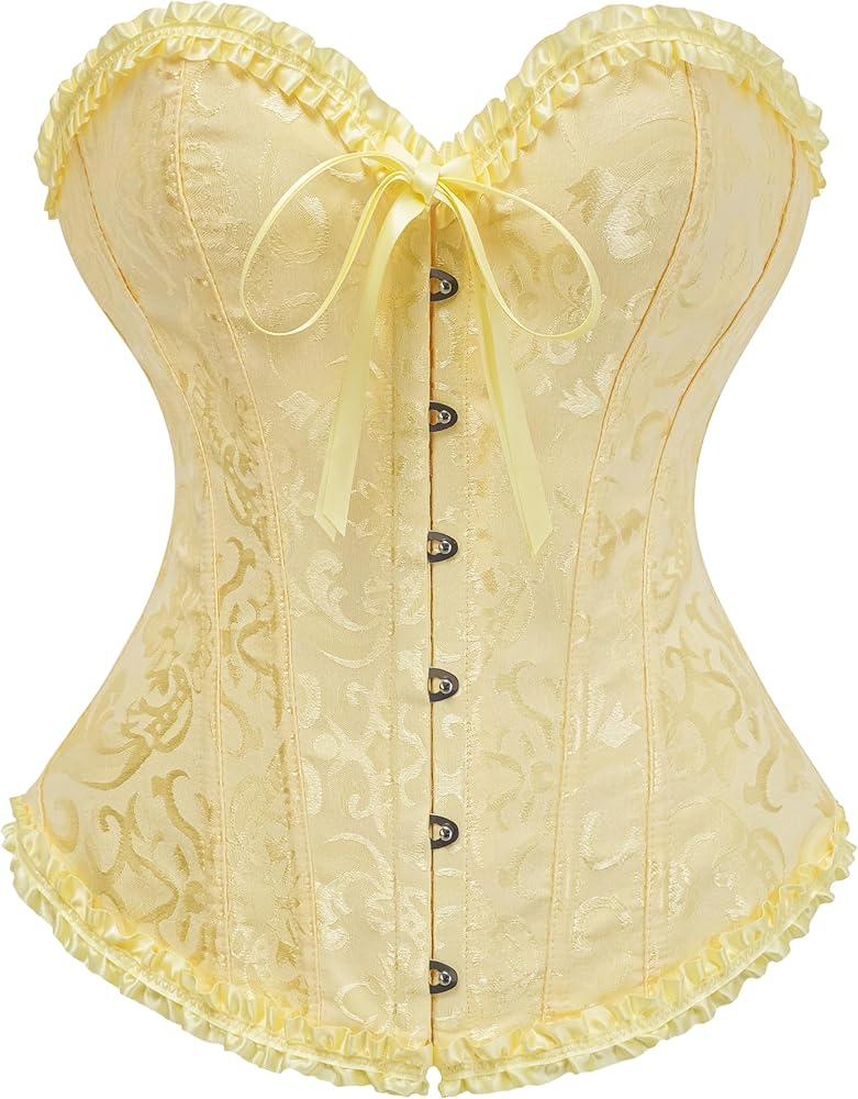 Vrapo Elfin Yellow Corset Top for Women | Overbust Lace Up Waist