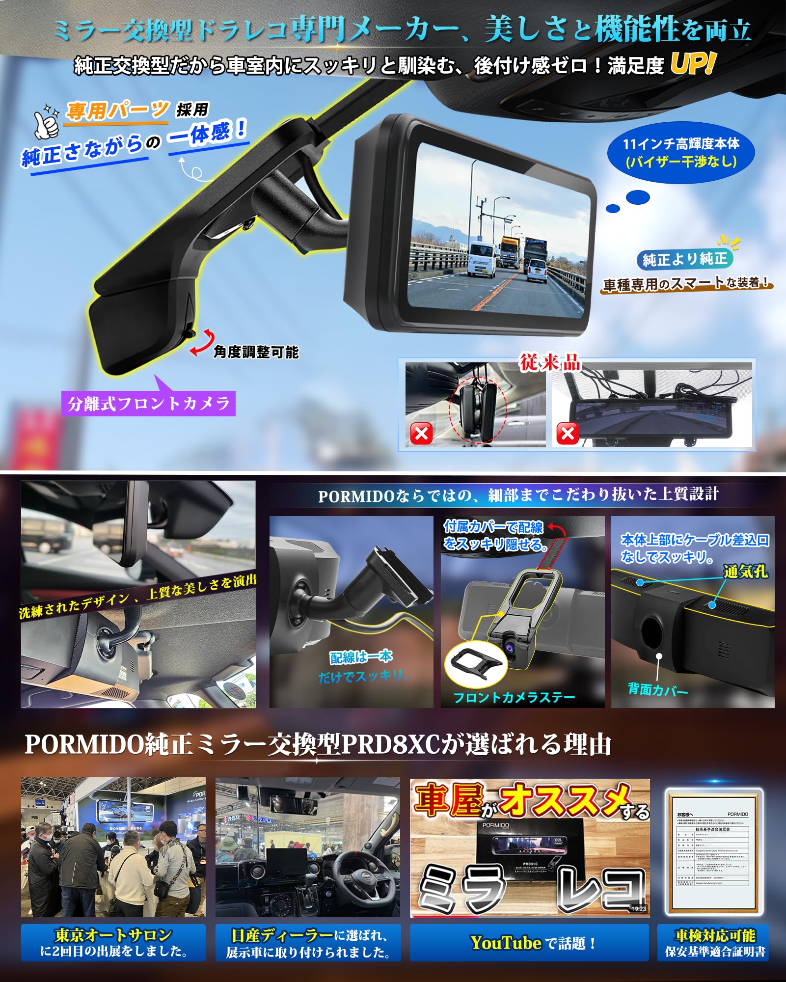 Amazon.co.jp: PORMIDOAUTOドライブレコーダーミラー型【史上最強
