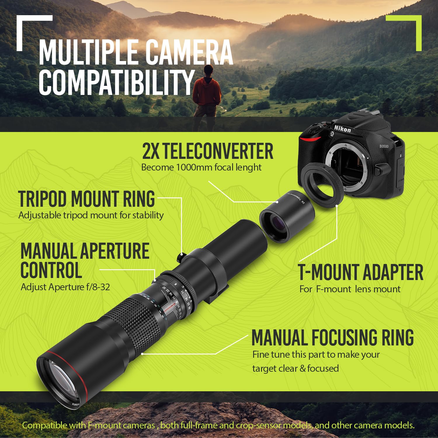 Amazon.co.jp: High-Power 500mm/1000mm f/8 マニュアル望遠レンズ