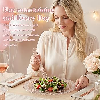 Amazon.com: Joyido 102PCS Rose Gold Plastic Plates - Clear Rose