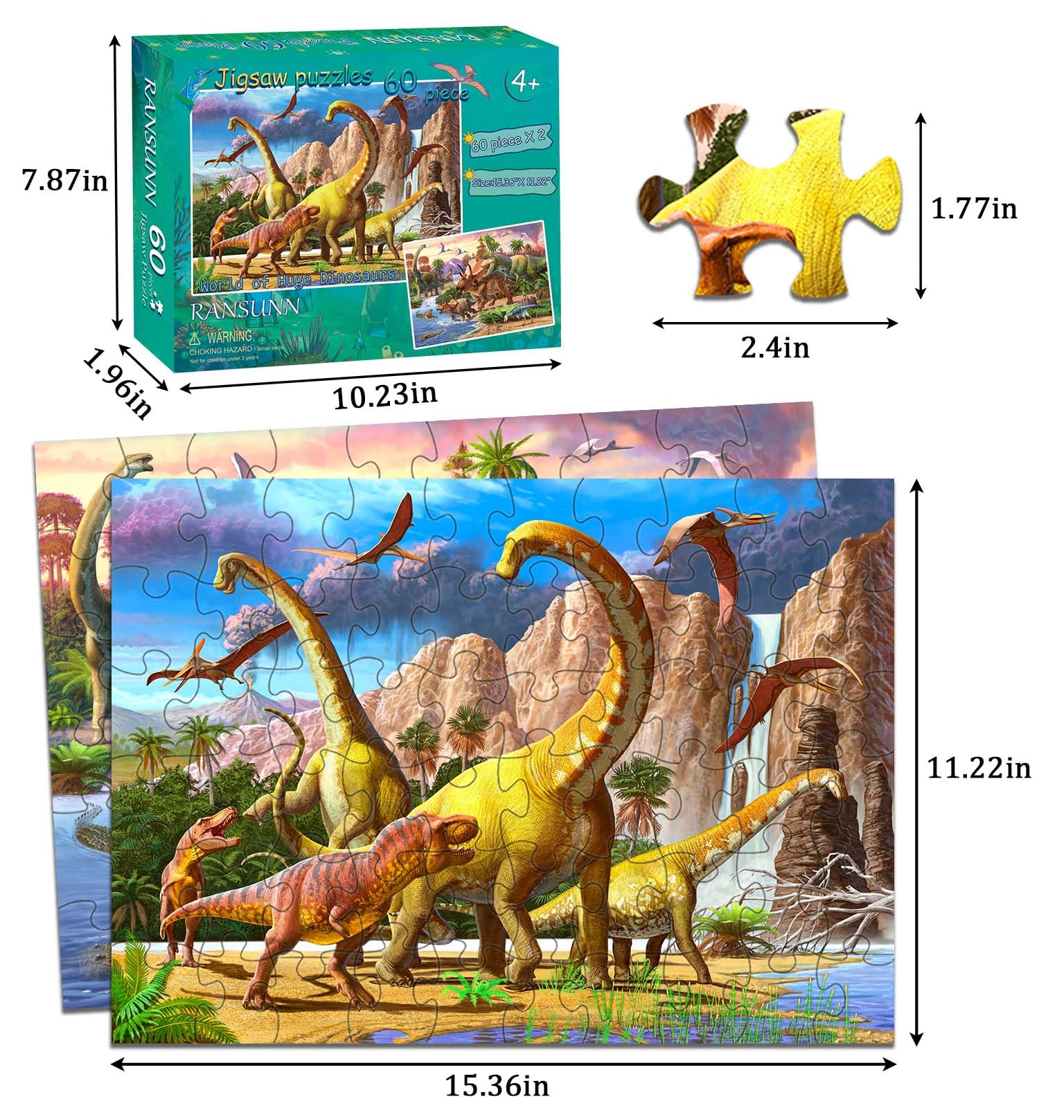 Amazon.com: RANSUNN Dinosaur Puzzles for Kids Ages 4-8 Year Old