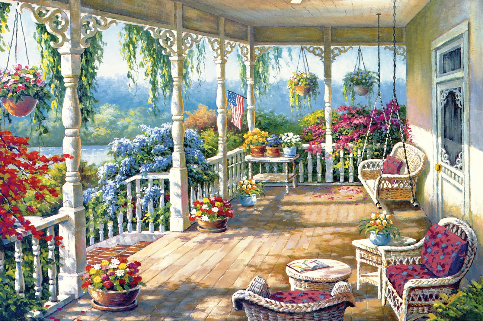 千P④花瓶もれでる花ジグソーパズル アルミ額50×75㎝完成品 油絵 作名