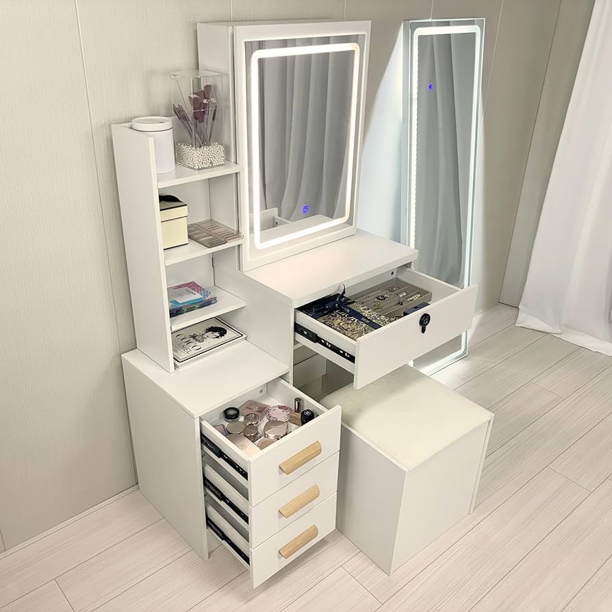 Amazon｜ドレッサー 鏡台 dresser ドレッサーテーブル コンパクト 木製