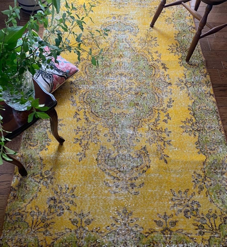 Amazon.co.jp: トルコヴィンテージラグ マスタードイエロー オーバー