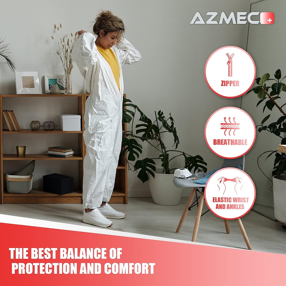 Amazon.com: Azmec Coveralls Hazmat Suits Disposable Suit–Elastic