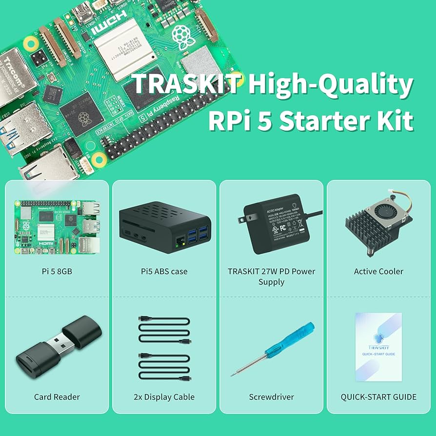 Amazon.com: TRASKIT Starter Kit for Raspberry Pi 5 8GB RAM,Pre