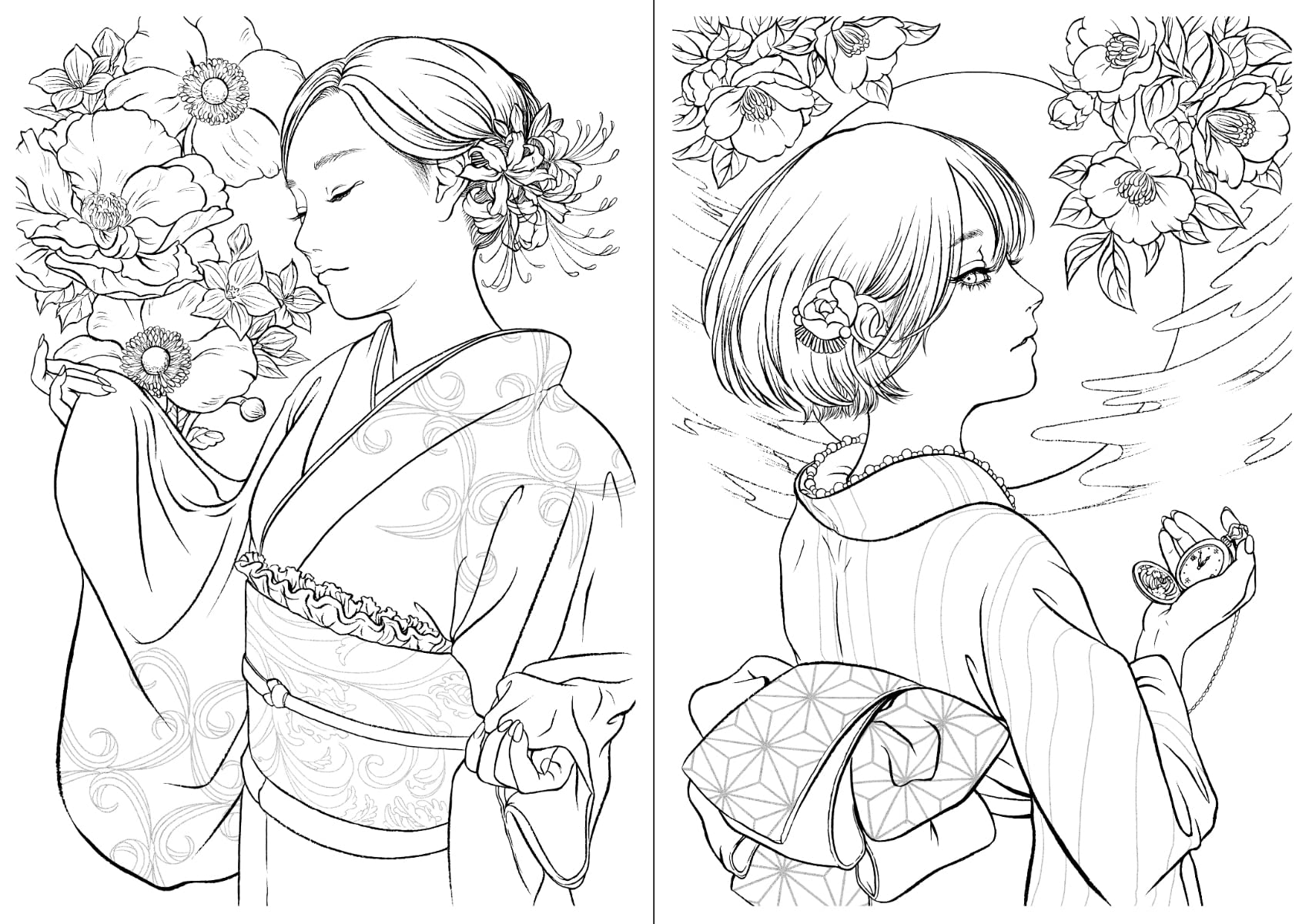 Amazon.co.jp: kaiteki ART 水彩塗り絵BOOK vol.1 線画9枚,モノクロ