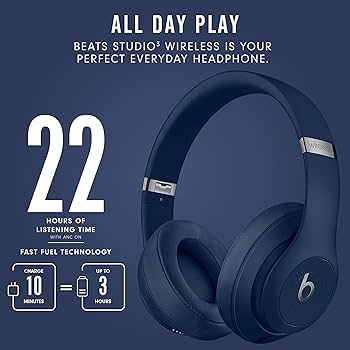 Beats Studio3 Wireless Bluetooth Headphones - Blue/Core (Renewed