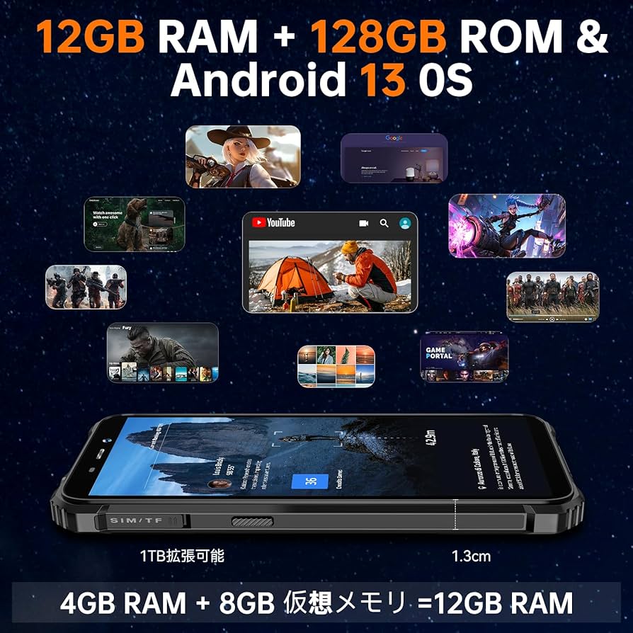 Amazon | OUKITEL WP32 simフリー スマホ 本体 12GB RAM 128GB ROM 1TB