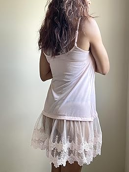 Skelapparel Women's Lace Ruffle Cami Top, Lace Shirt Extender