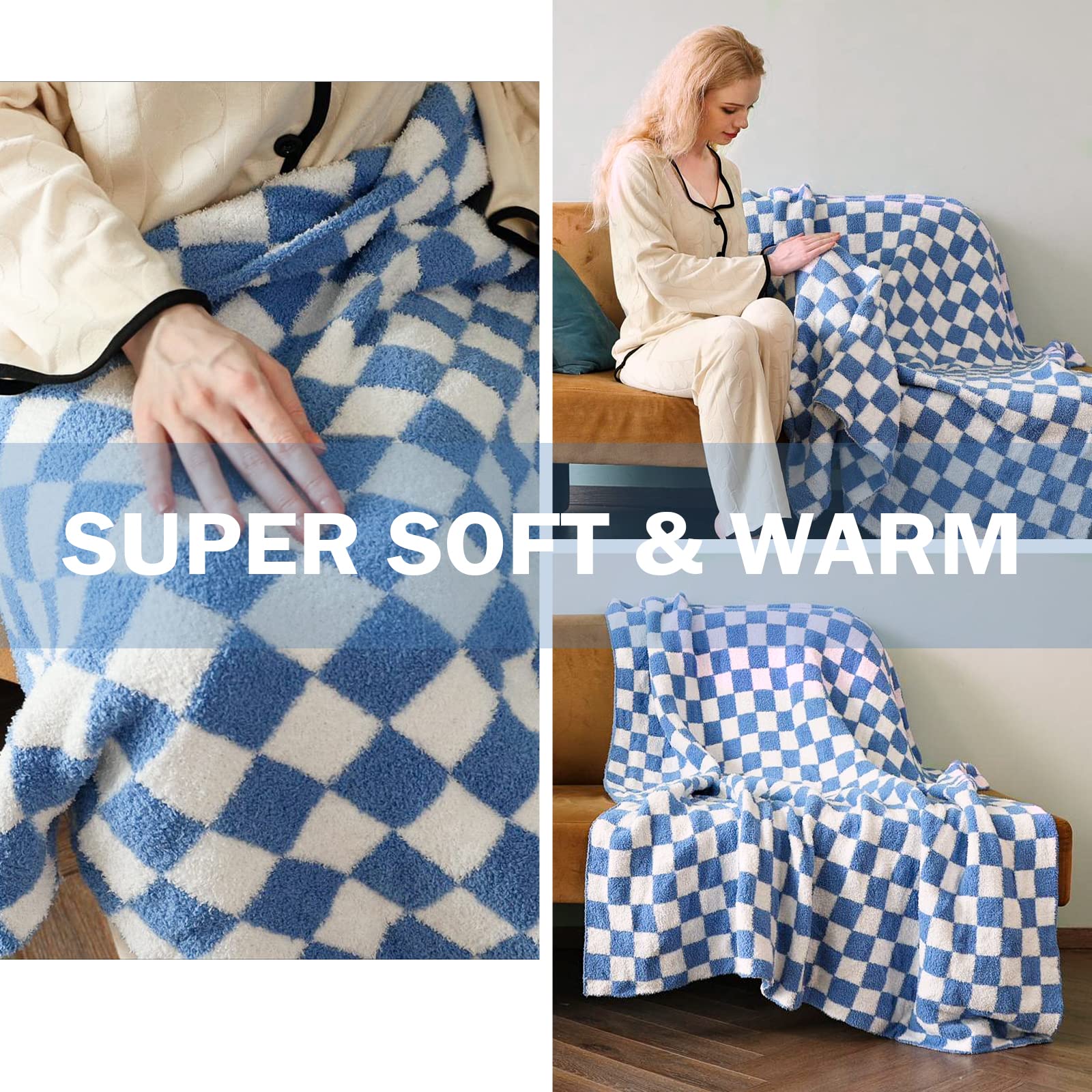 Amazon｜ファジー スロー ブランケット ブルー チェック ブランケット