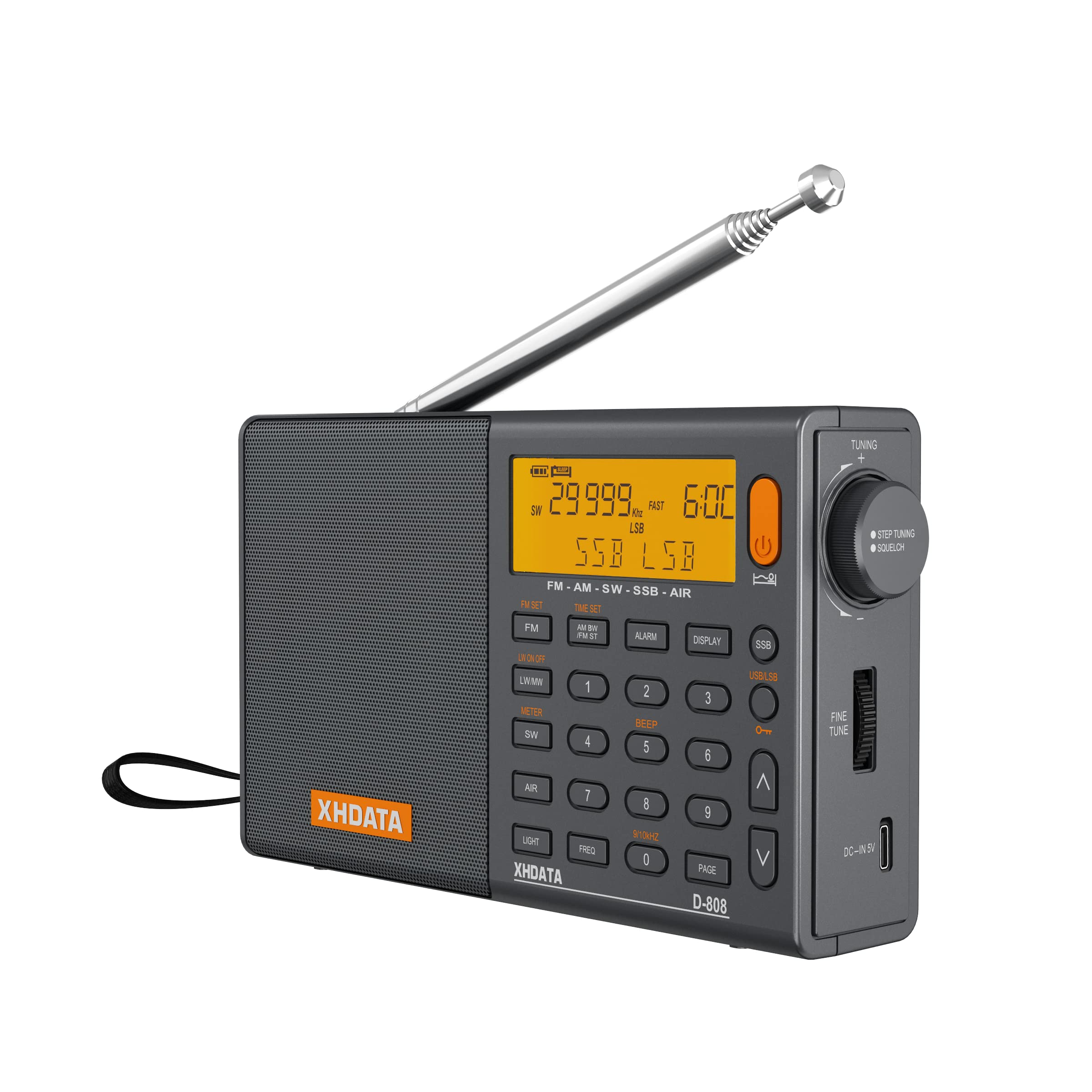 XHDATA D808 Portable AM FM SW LW Air Band Radio SSB RDS Multi Band