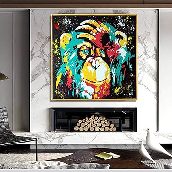 Amazon｜現代アートカラフルな落書きポップアートキャンバス絵画思考猿