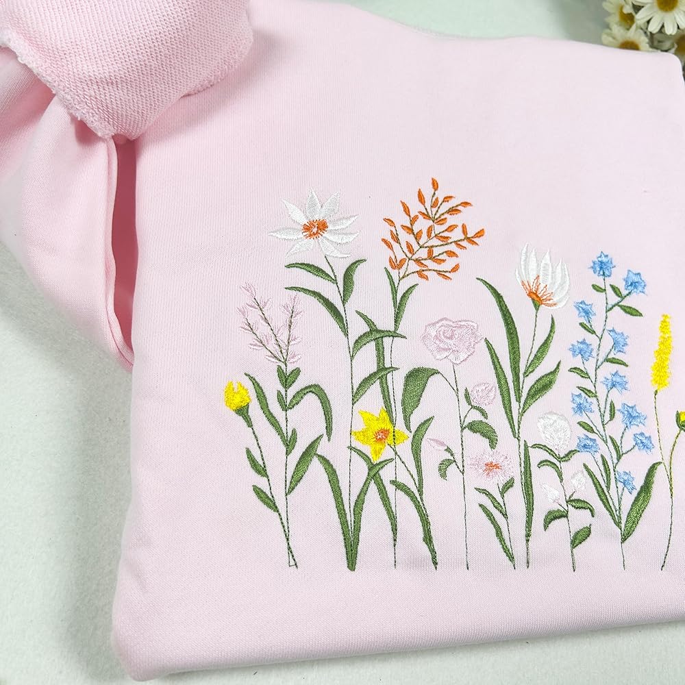 ELAIXV Wildflower Botany Embroidered Oversized Sweatshirt for