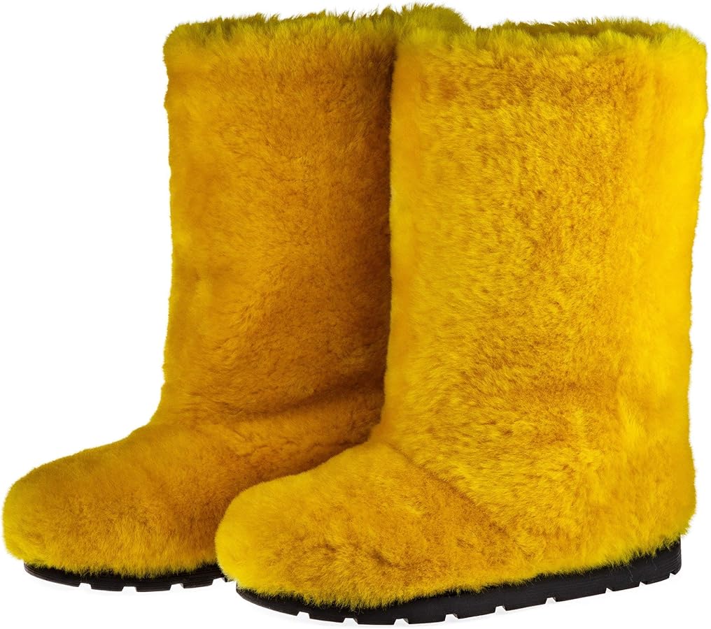 Amazon.com: Yellow Sheepskin Winter Boots for Women, Long Snow
