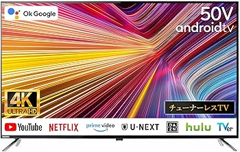 Amazon | [Android TV] チューナーレステレビ 50V型 4K対応 スマート