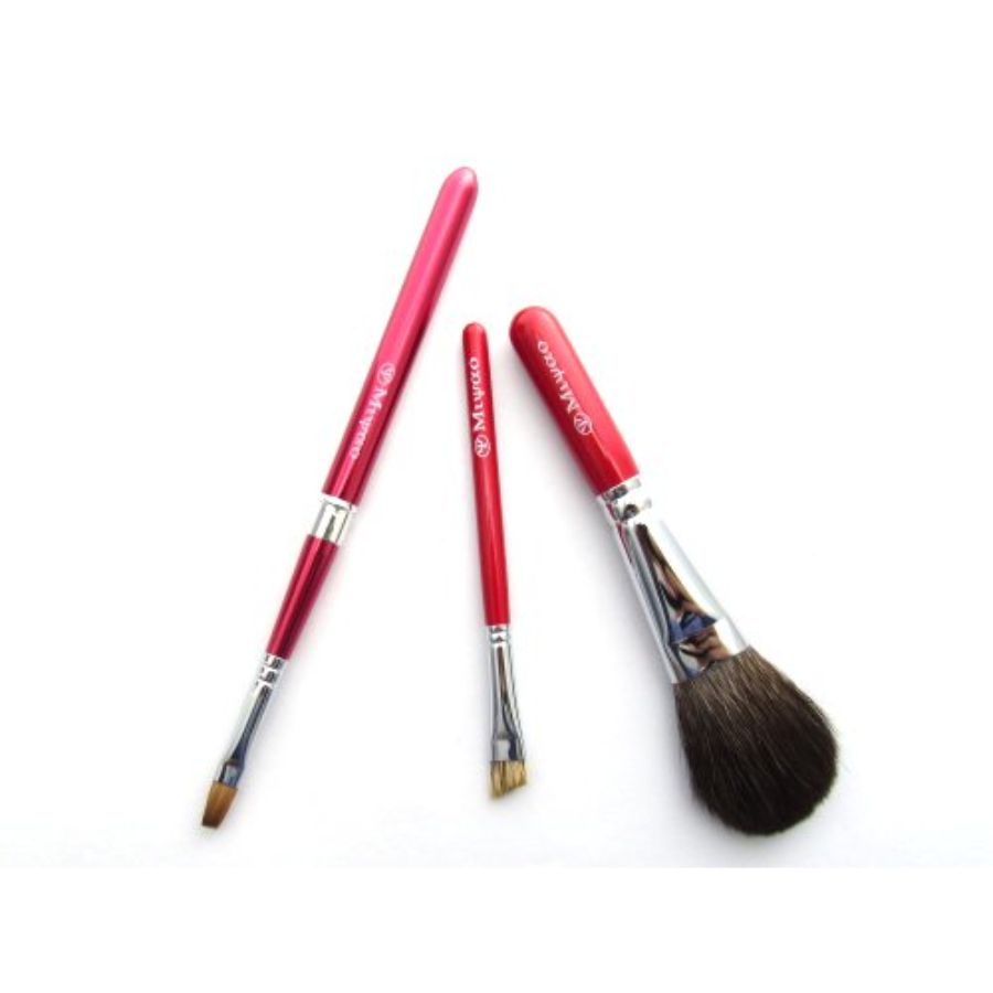 癒しの熊野化粧筆宮尾＞熊野筆メイクブラシ3点セットレッドパール