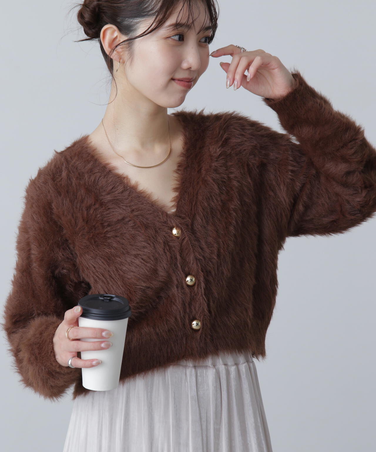 はかな企画】金ボタンロングシャギーニットカーディガン〈MFM