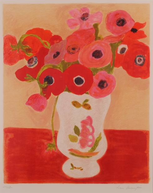 花の絵画をリトグラフの版画で制作したピエール・ボンコンパンの花の絵