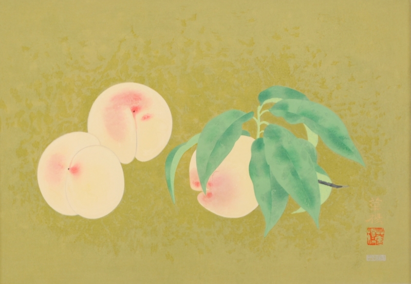 インテリアの絵画を木版画で制作した山口華楊の和のインテリアの絵「桃