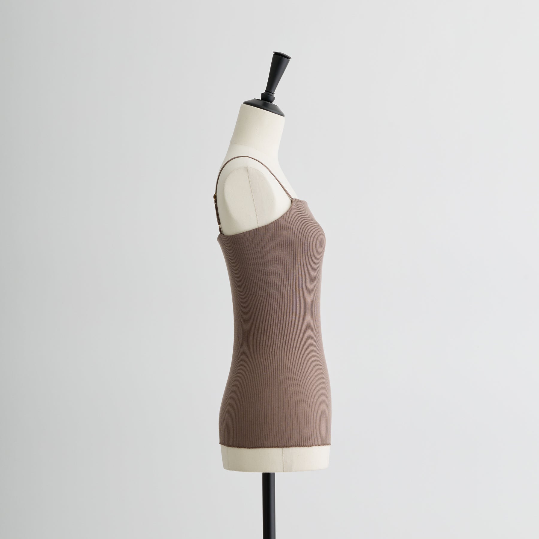 コットンシルクリブ ベアトップキャミソール, カップ付き, スモーキー