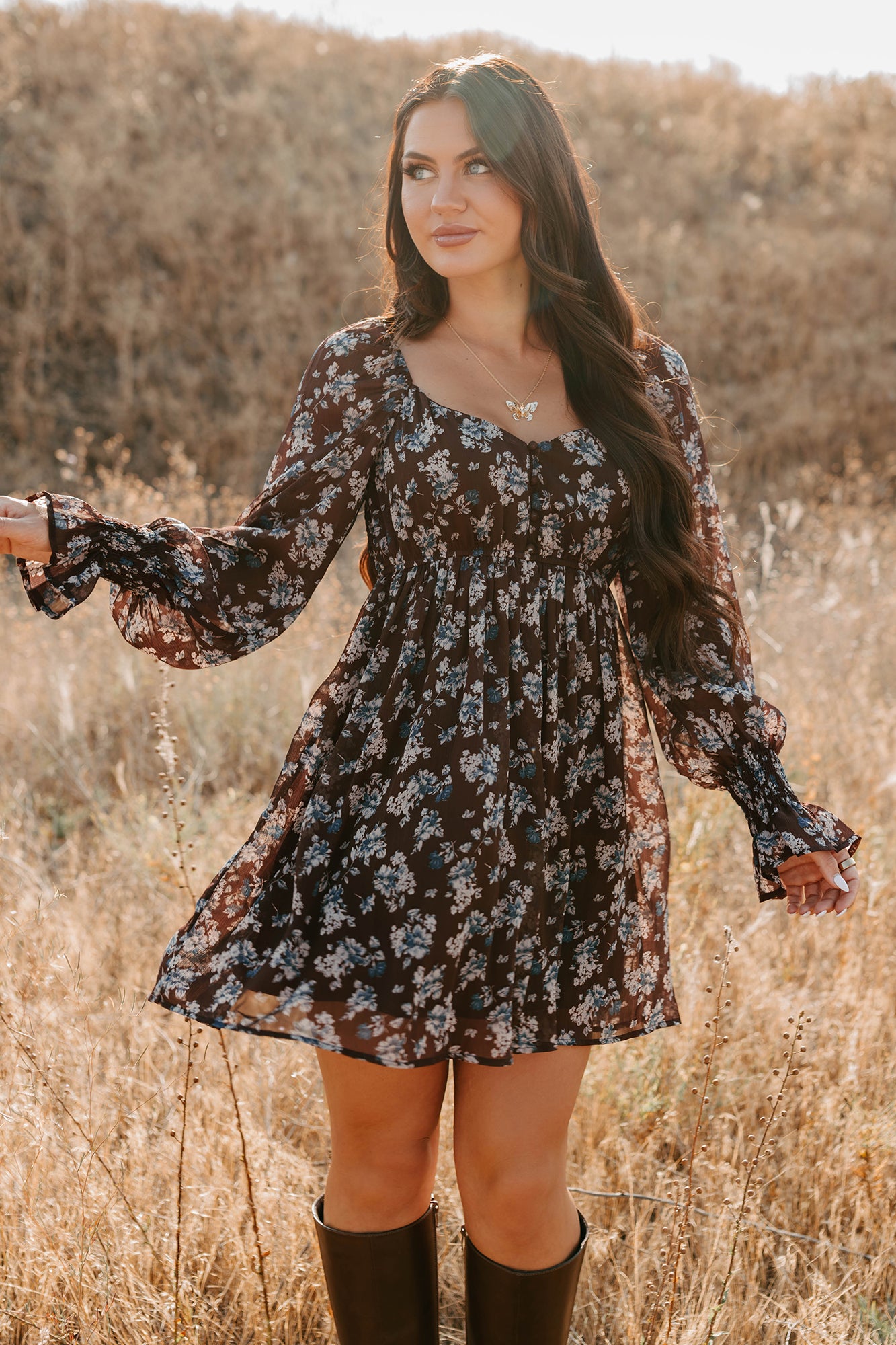 Midnight Blooms Floral Mini Dress (Baked Plum) · NanaMacs