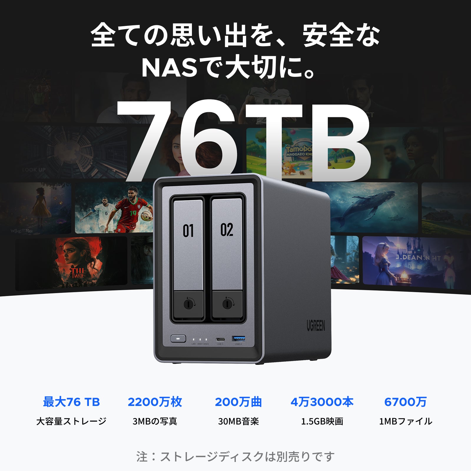 UGREEN NAS 2 ベイ｜76TB大容量と30日間の安心お試し