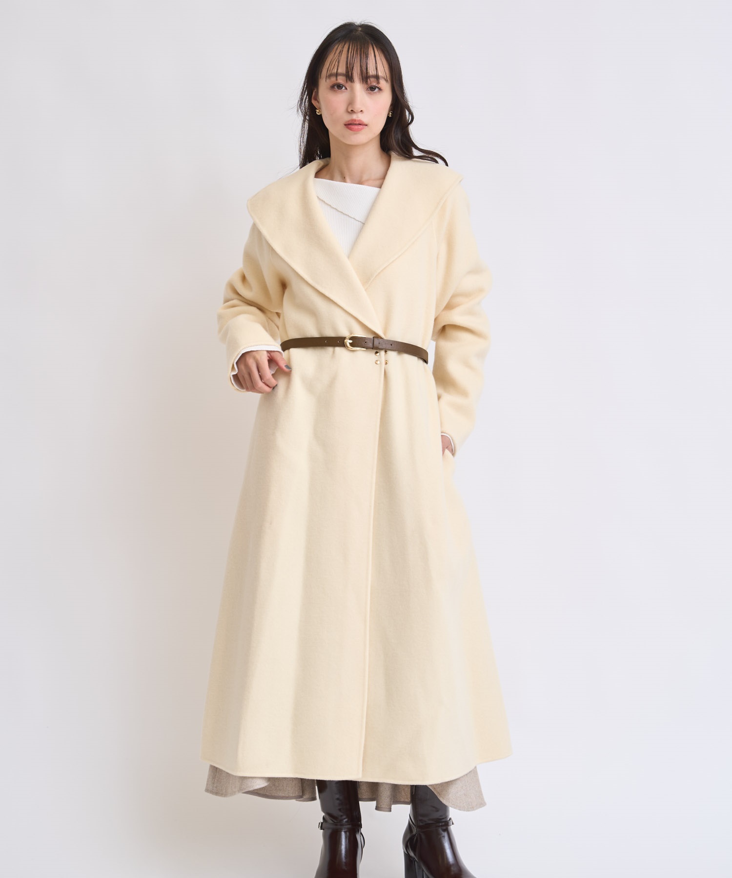 ベルト付きショールカラーウールリバーコート | コート | NOELA