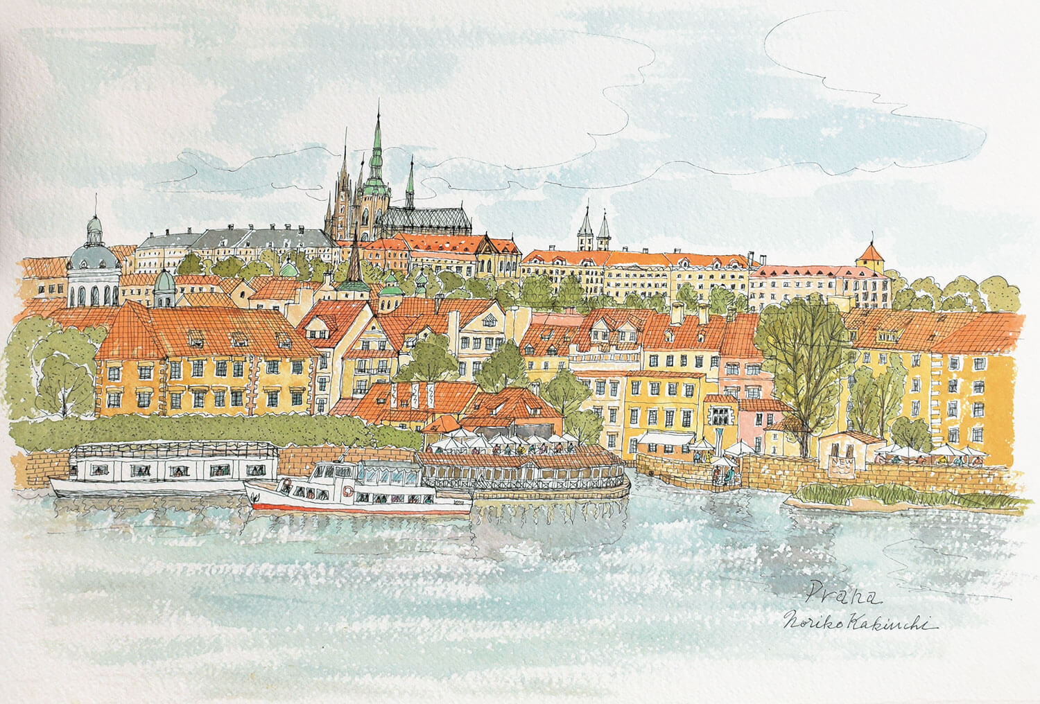 カレル橋からプラハ城と聖ビート教会を望む（プラハ） - 垣内宣子