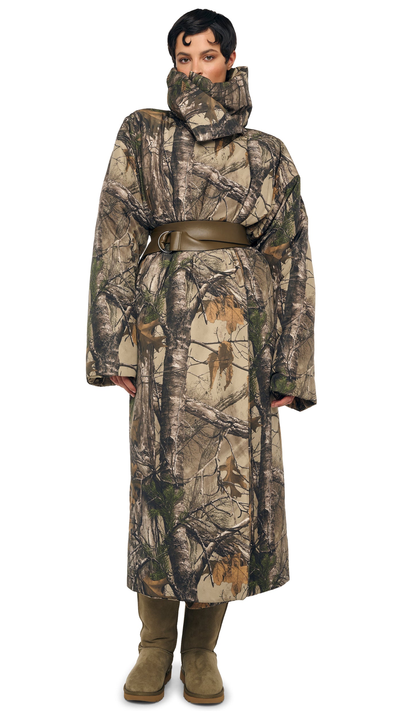 HIGH COLLAR SLEEPING BAG COAT LONG – Trees – Norma Kamali