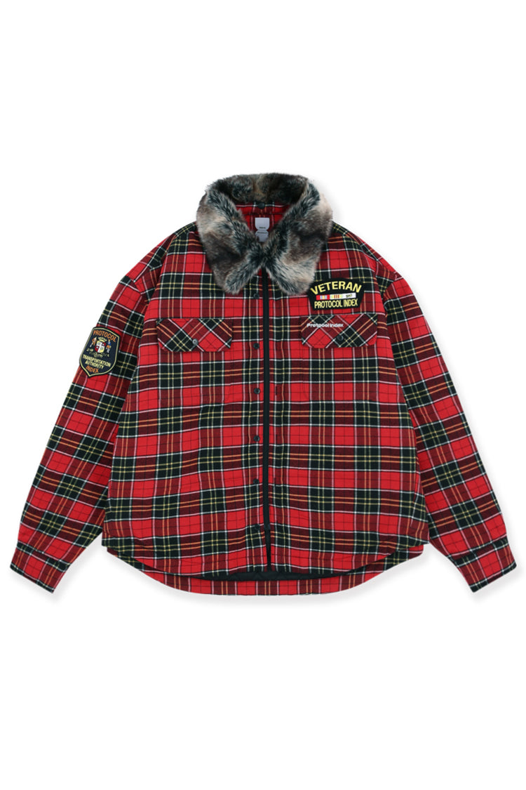 Protocol Index FW25 Fur Flannel Shirt Jacket / Red - Nubian