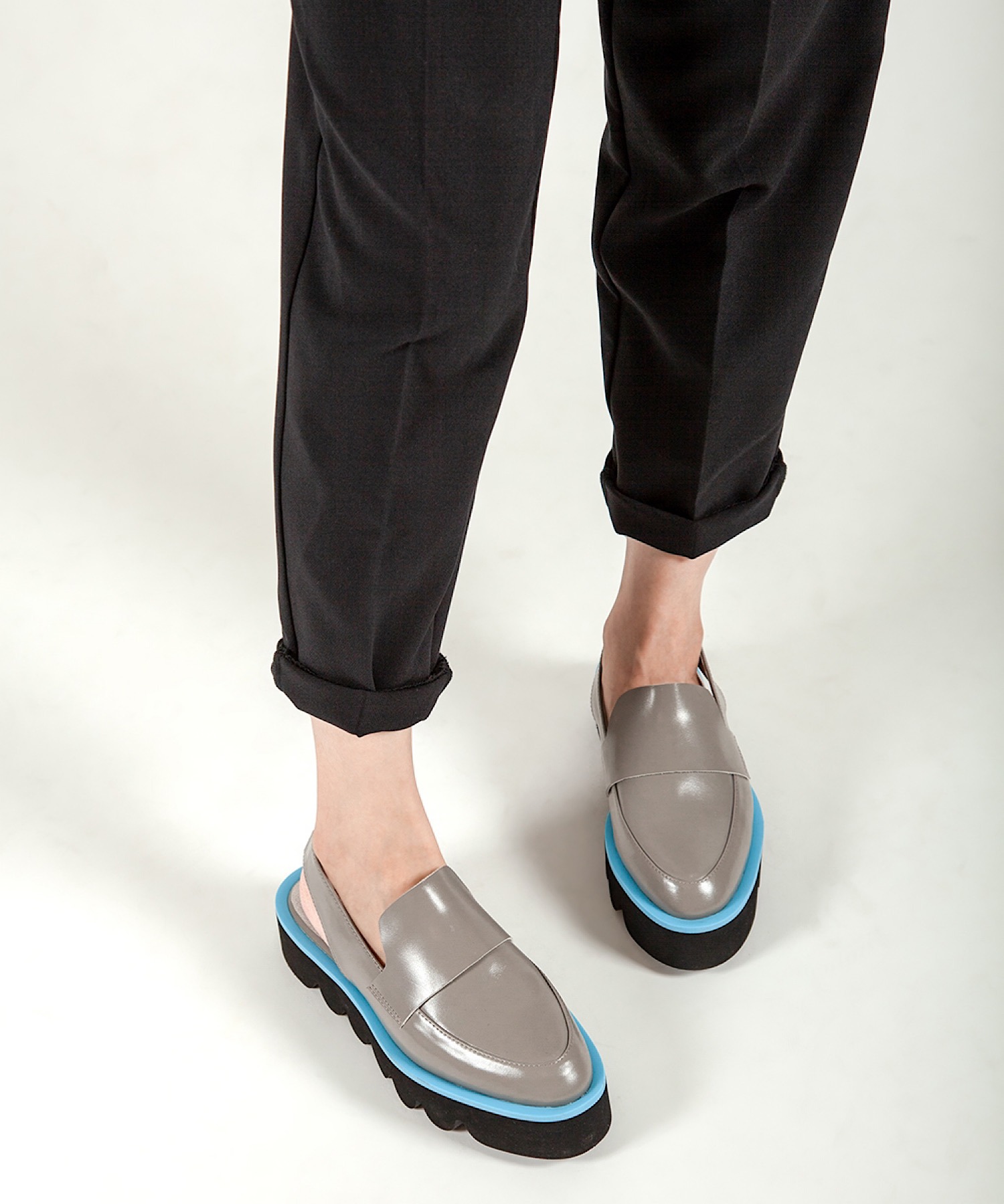 本革/厚底/3.5cm】バックベルトローファー ALL BLACK│Jeffrey