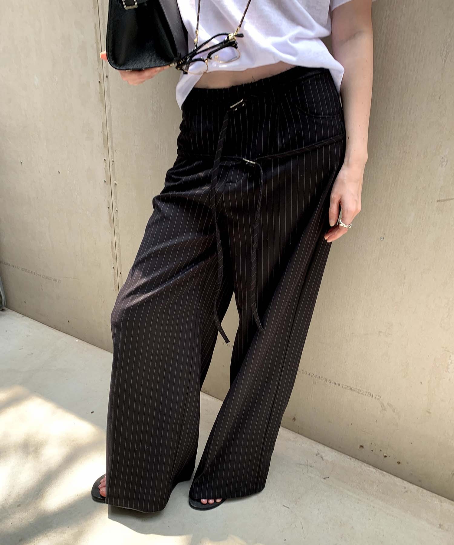 LONSLAN】 ダブルベルト ストライプ ワイドスラックス CHLONW24a008