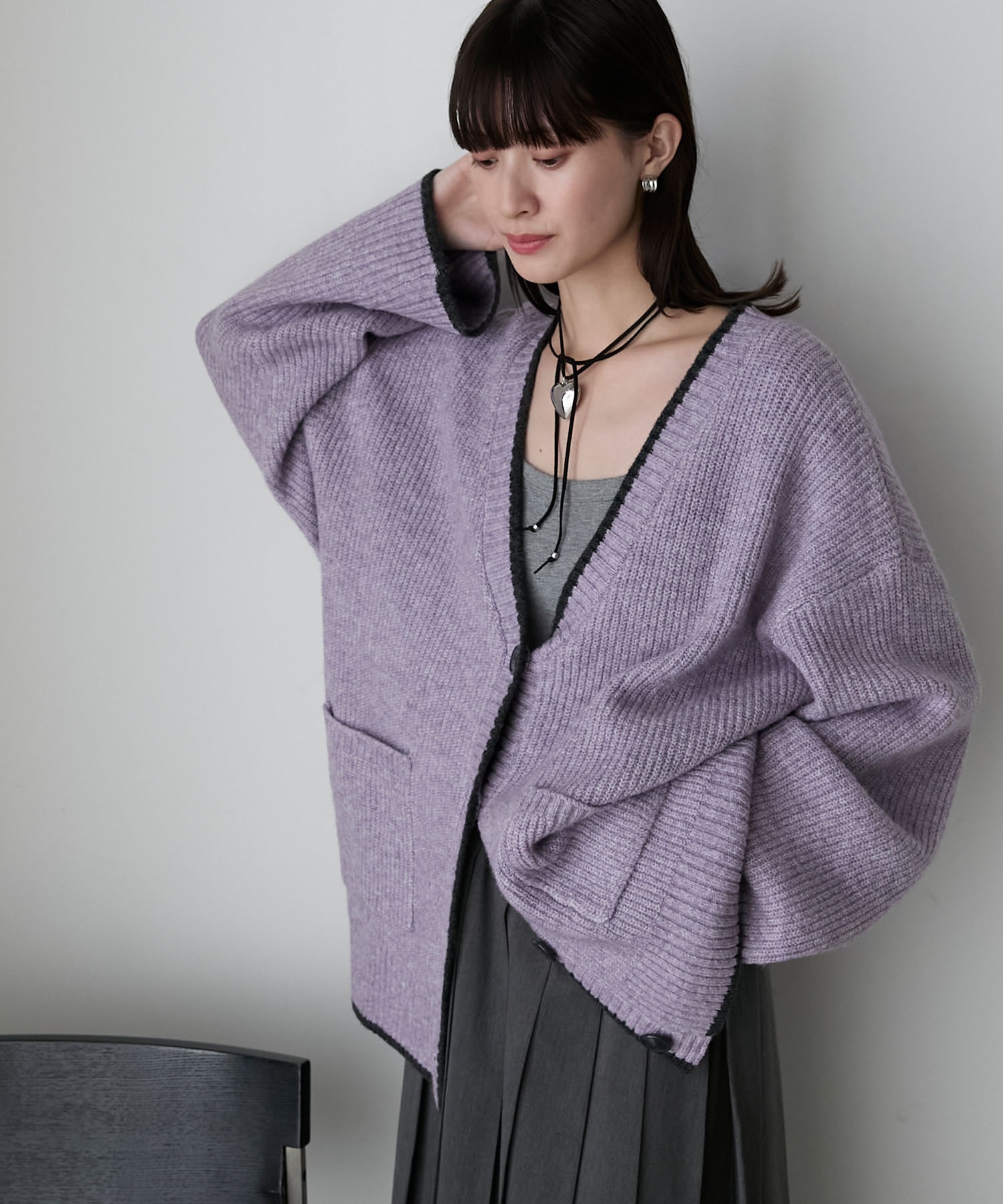 forksy.】バイカラーラインオーバーサイズカーディガン forksy.│MONO