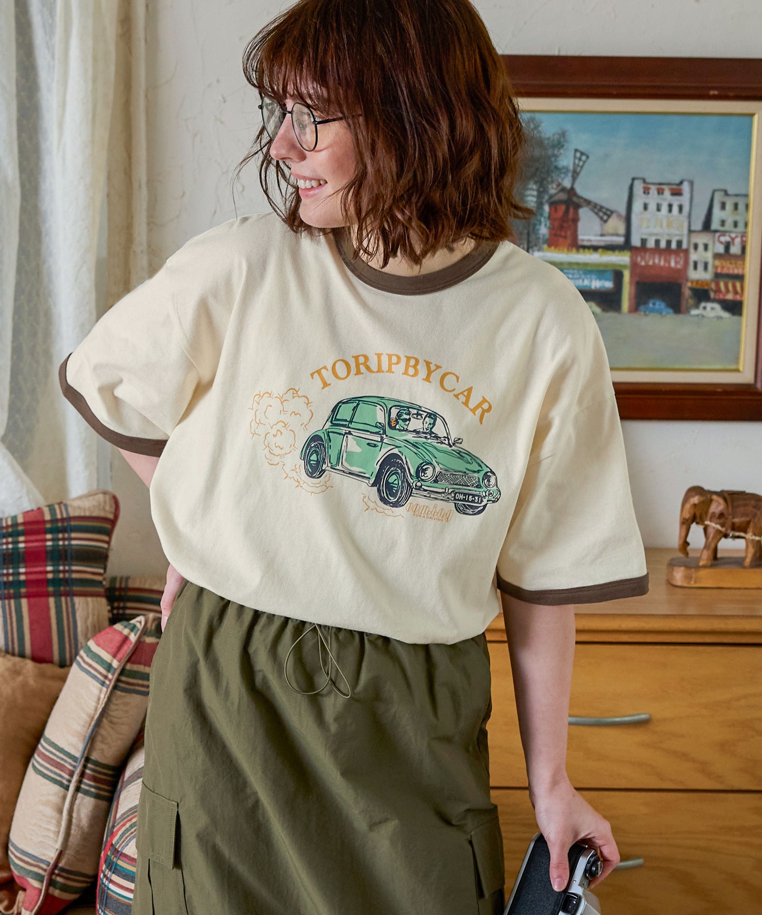 ヴィンテージライク アソートプリント リンガー半袖Tシャツ MONO-MART