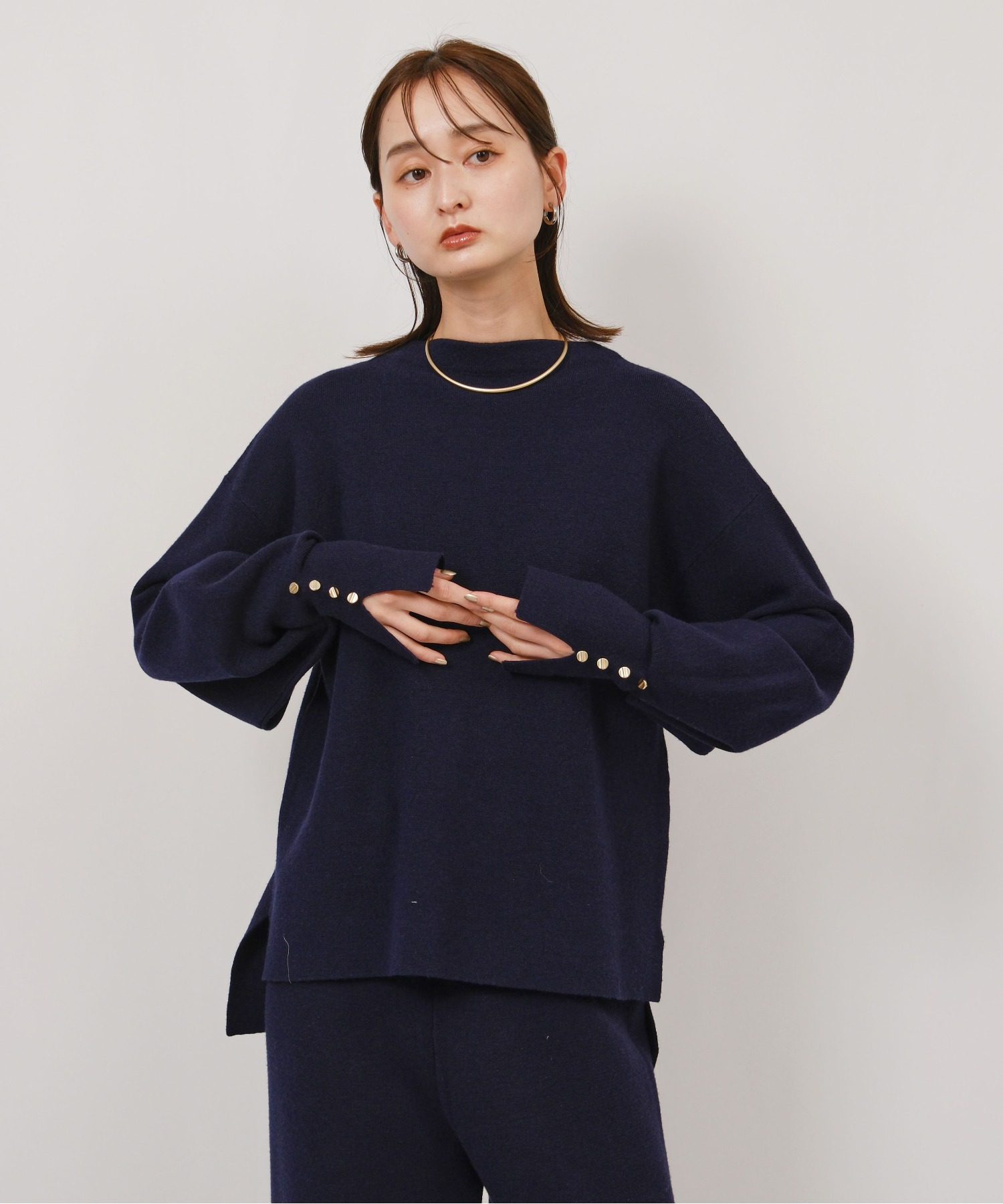 ミラノリブ編みボタン付きニットトップス Palm Riche│Eimee Law