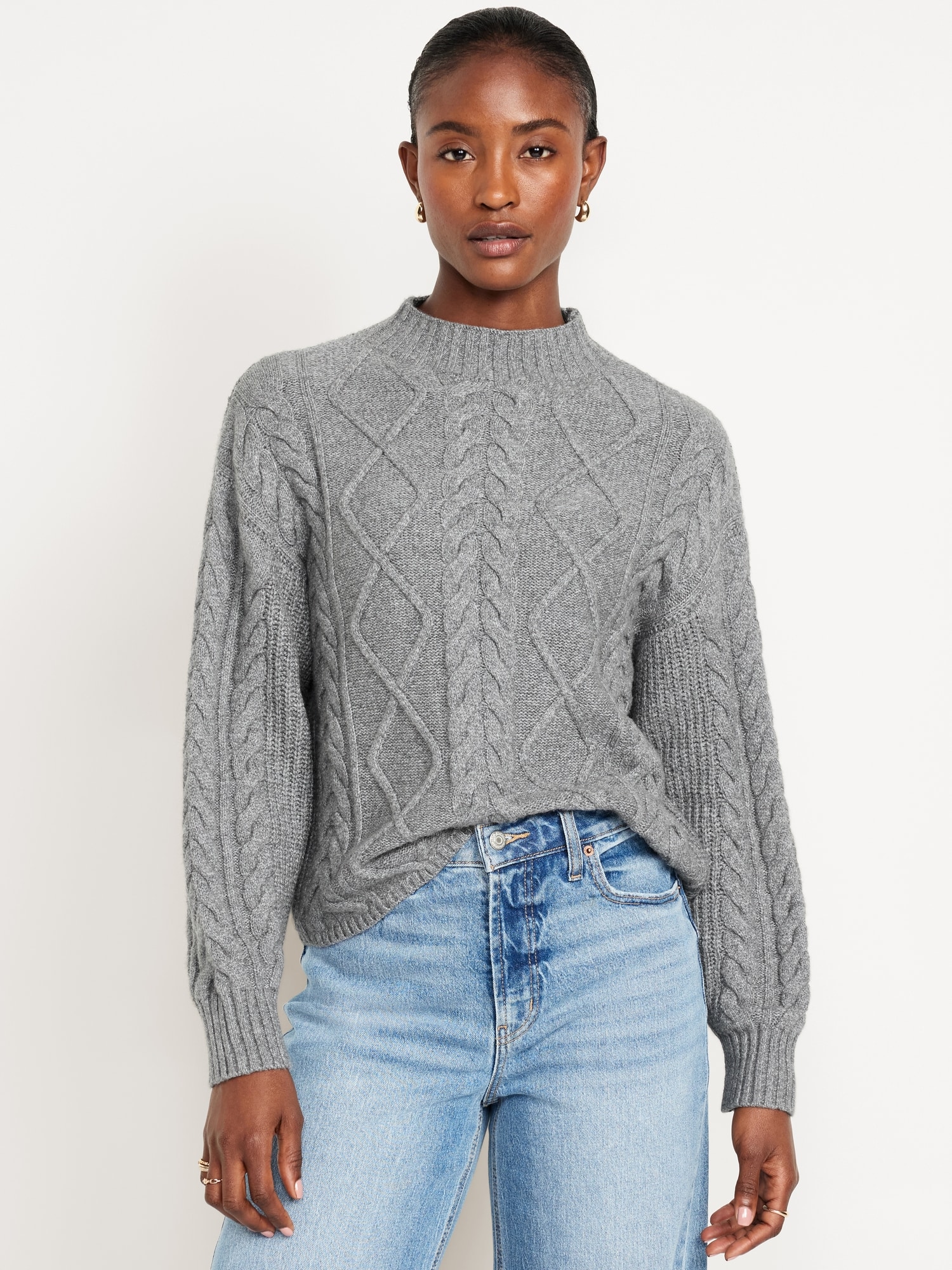 SoSoft Cropped Mock-Neck Cable Sweater | Old Navy