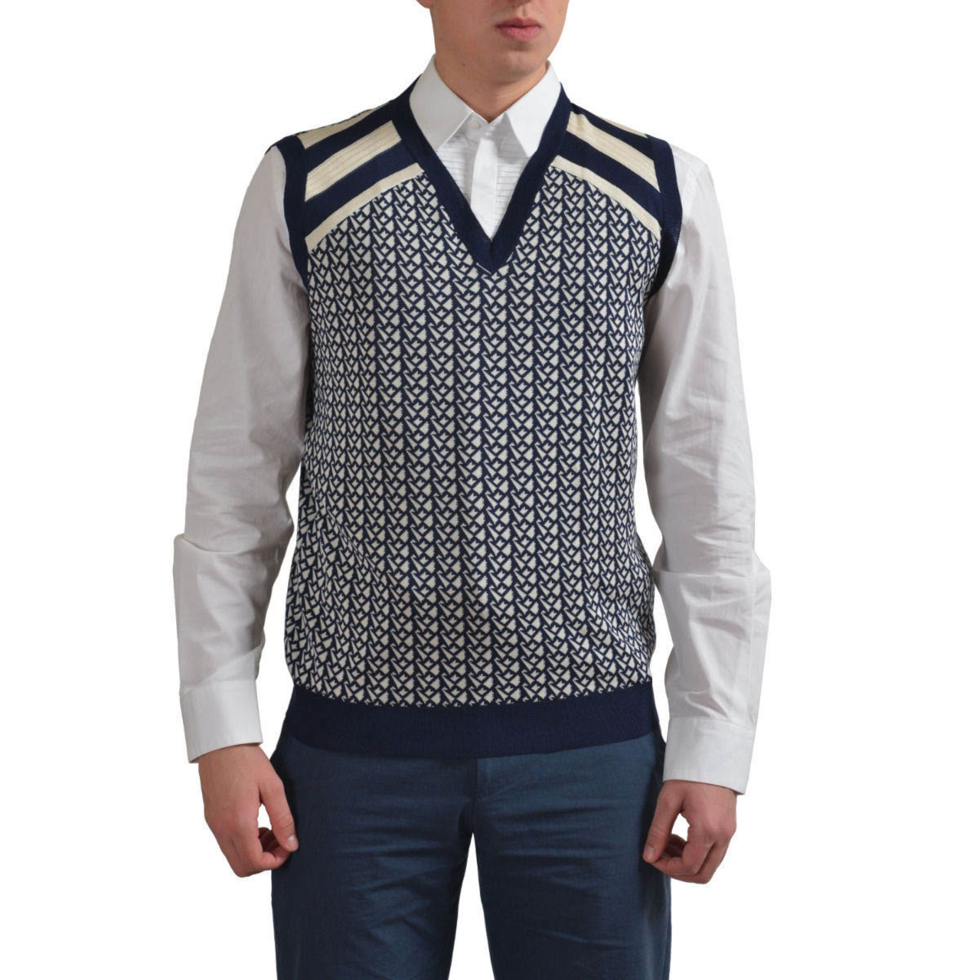 Prada Men's Multi-Color Silk V-Neck Sleeveless Vest Sweater