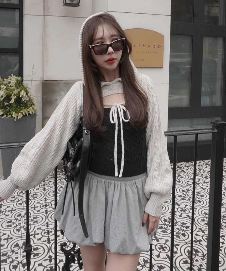 ribbon foodie tops×laceup cami set(M GRAY): トップス｜PMbox P&M