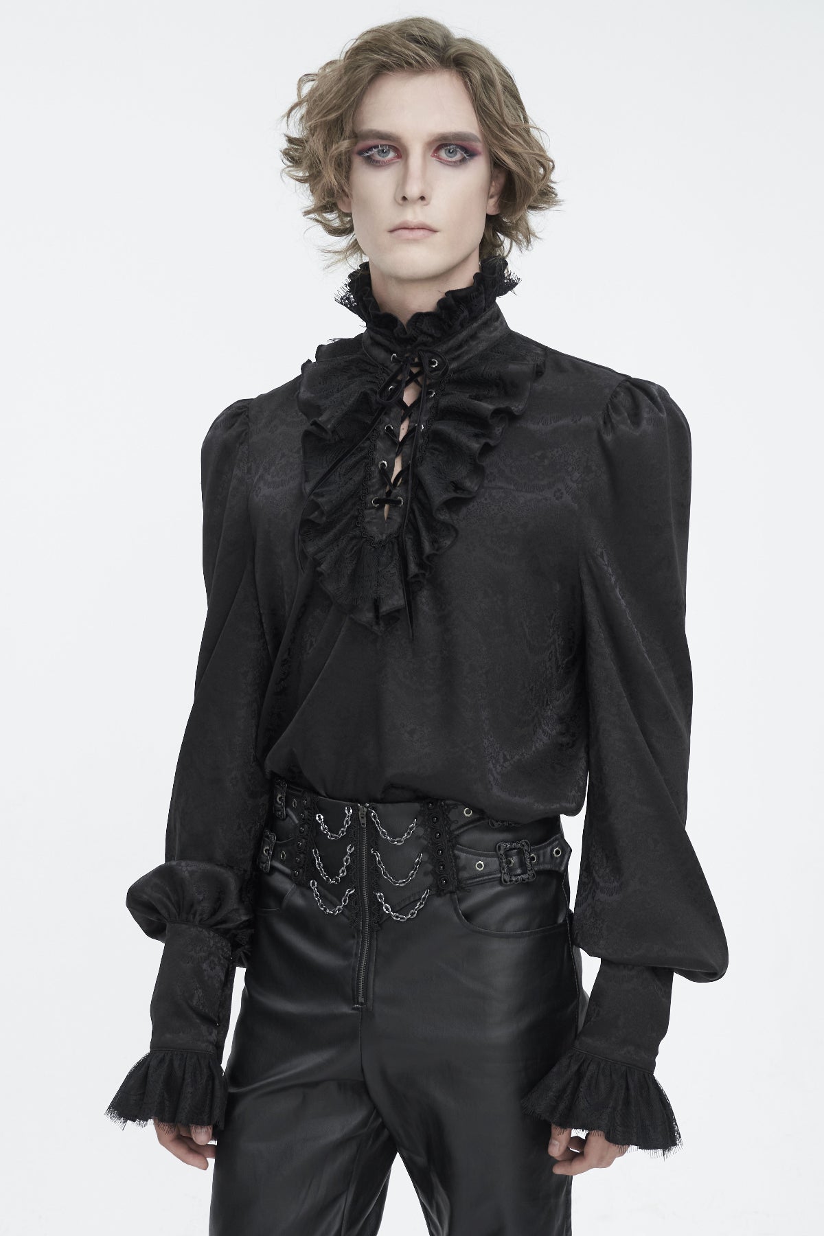 Men's Gothic Victorian Ruffle Black Shirt - Devil Fashion SHT116
