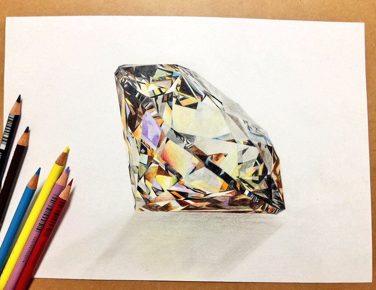 色鉛筆でダイヤモンド描きました！ ！ #色鉛筆 #上手いと思ったらRT