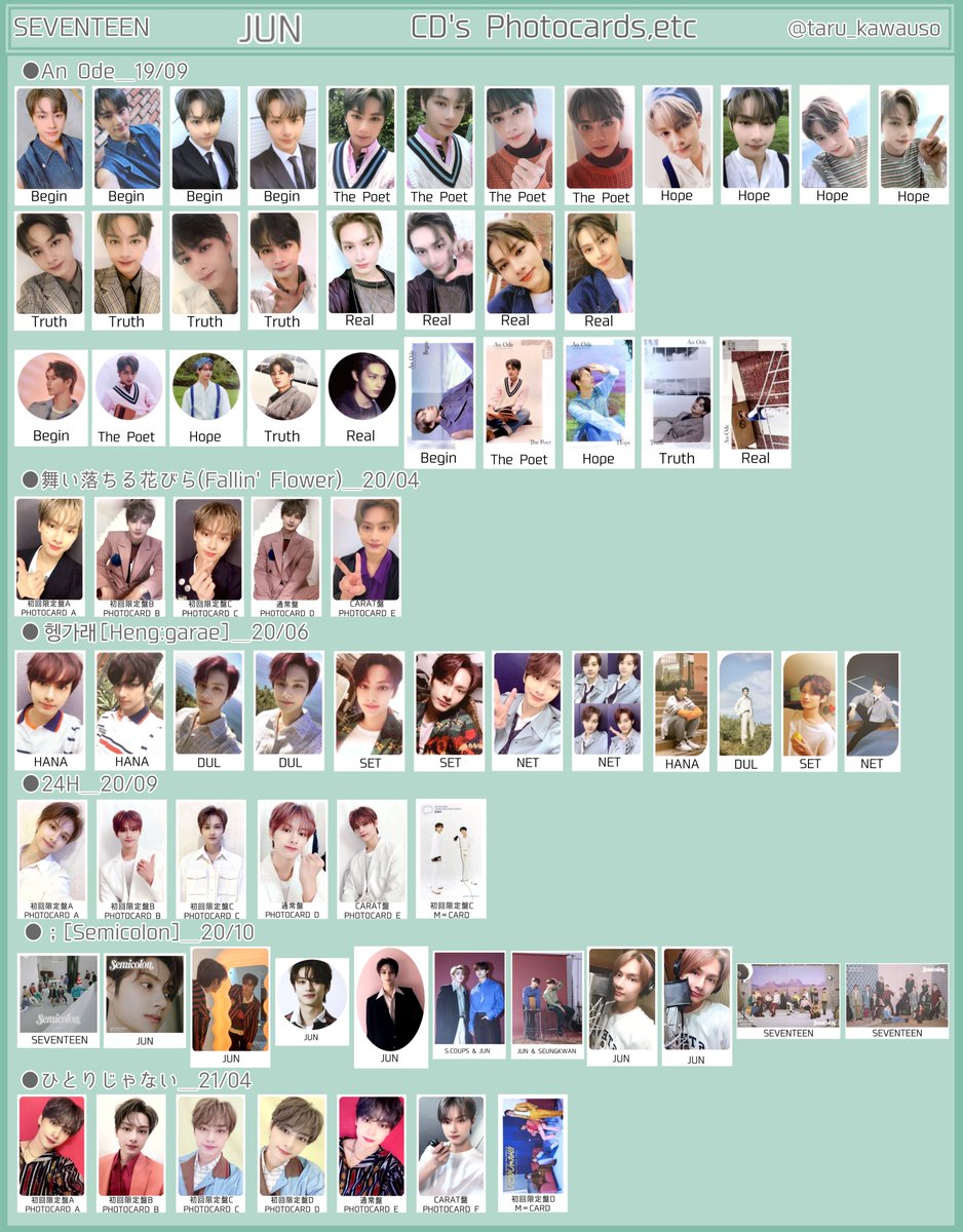 SEVENTEEN セブチ トレカ一覧 過去トレカ 歴代アルバムトレカ ジュン