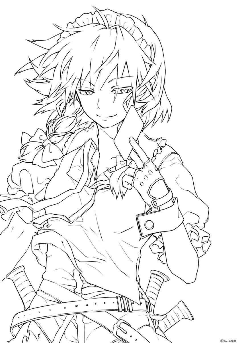 ぬりえ配布】評判の良かった咲夜の絵の線画が出てきたのでネット