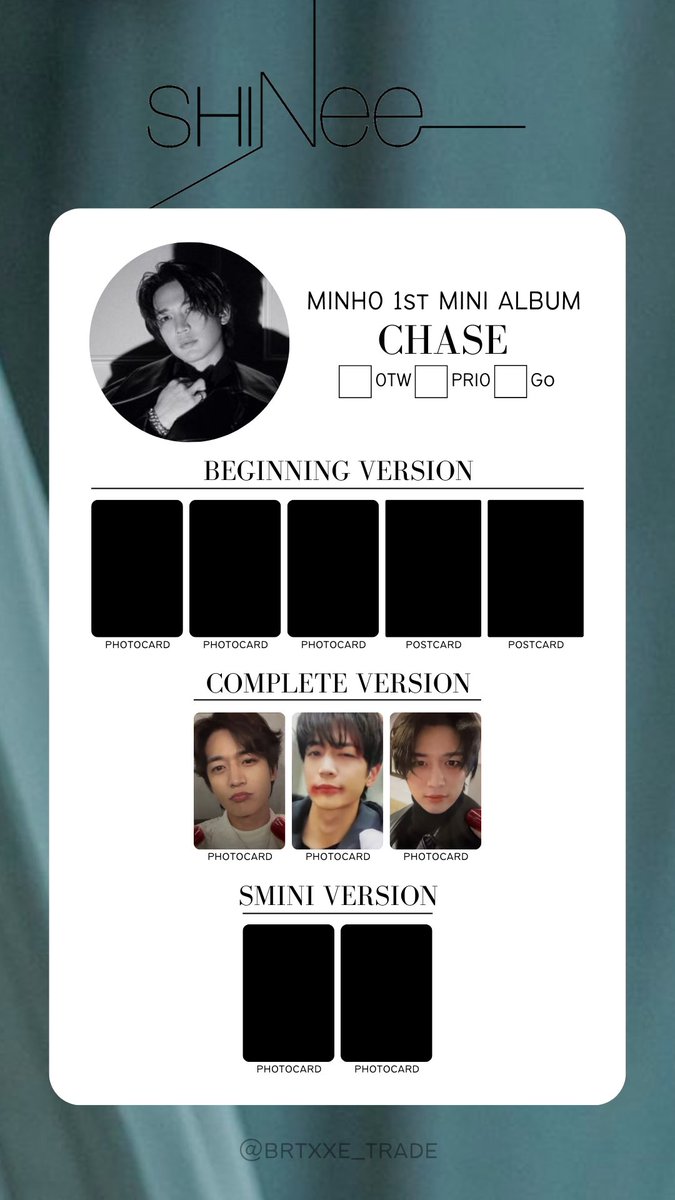 SHINee MINHO 1ST MINI ALBUM CHASE TEMPLATE Update 1 Photocards+