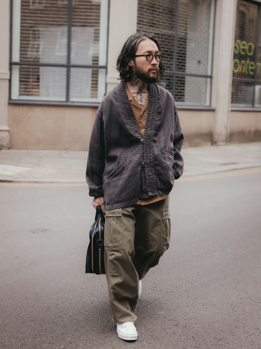 M43 Type Work Jacket Hemp Denim in Charcoal A fusion between U.S.