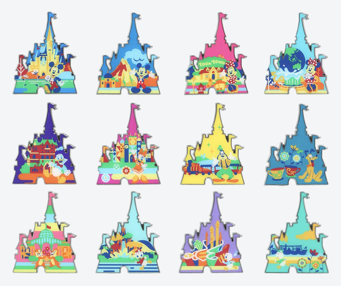 1月22日より、カラフルにデザインされたシンデレラ城のピンバッジ(2個