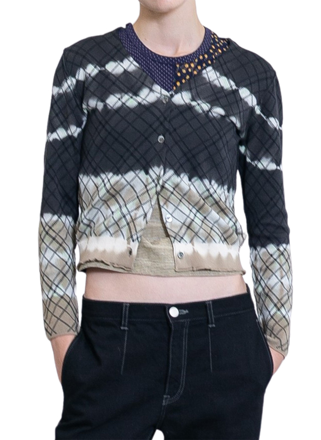 Dip-dye Check Knit Cardigan/Black｜PERVERZE | パーバーズの公式