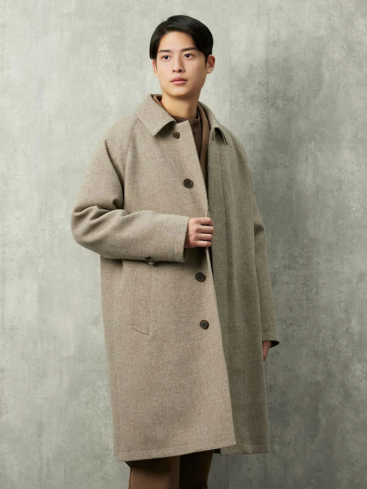 ベージュ 無染色ウール ステンカラーコート ベージュ/ブラウン | P.S.