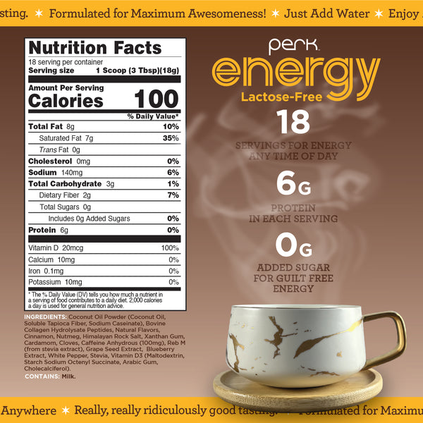 Energy Naturally Sweetened Lactose Free Chai Latte Flavor – Perk